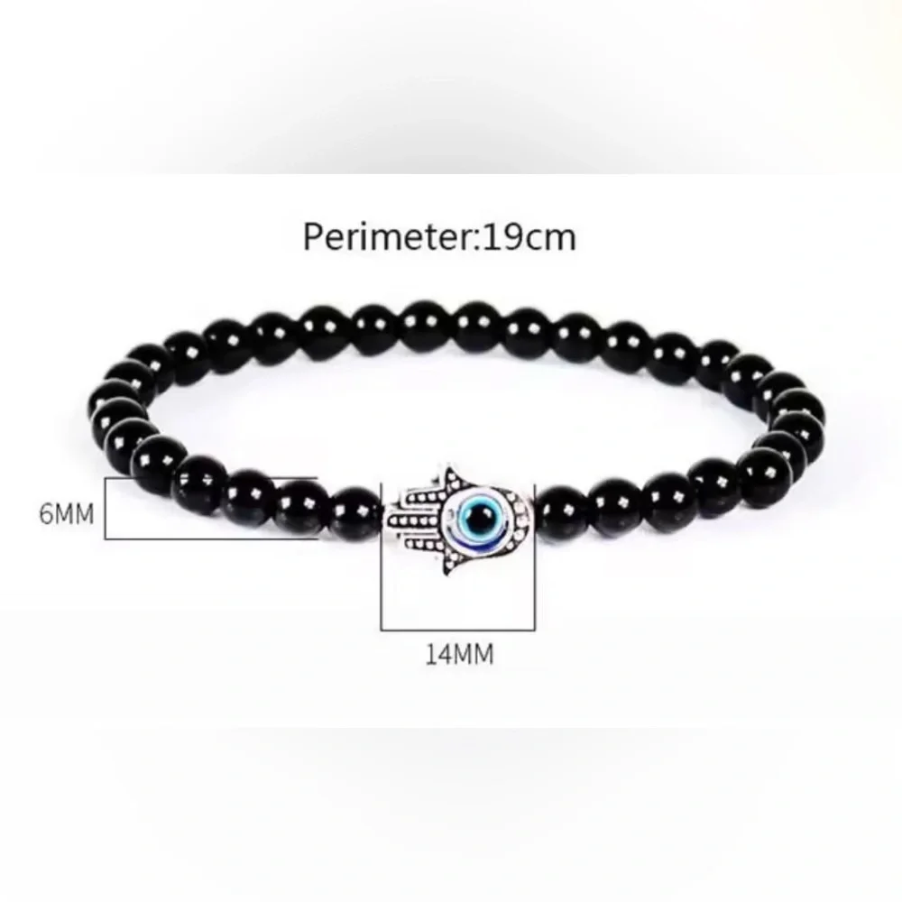 Black Beaded Bracelet with Silver Charm